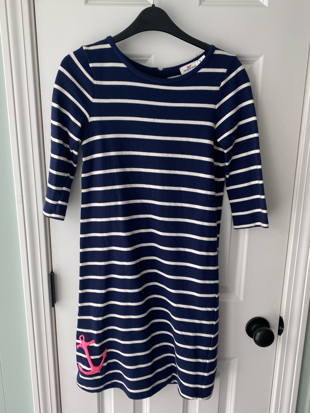 Vineyard Vines Navy White Striped Embroidered Anchor Dress Cotton Knit 14 Large